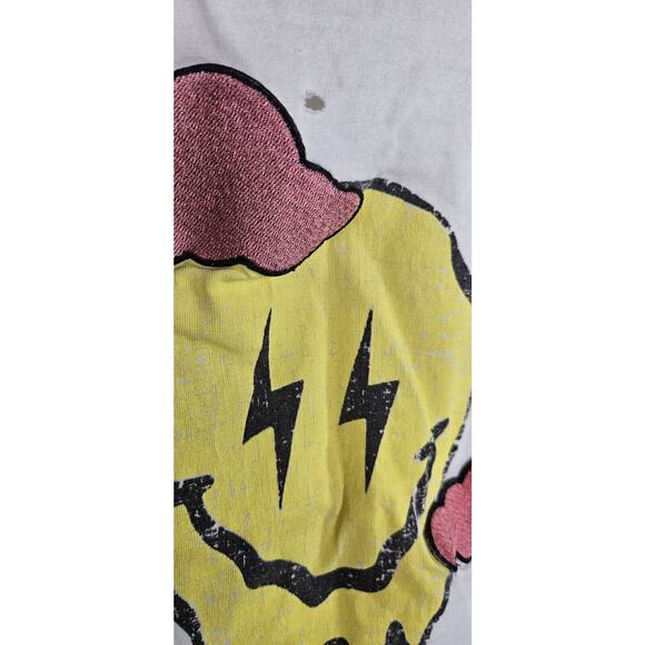 Girls Baby Tee Size 8 Melting Dripping Smiley Face T Shirt Distressed Pink Cloud - Picture 5 of 9